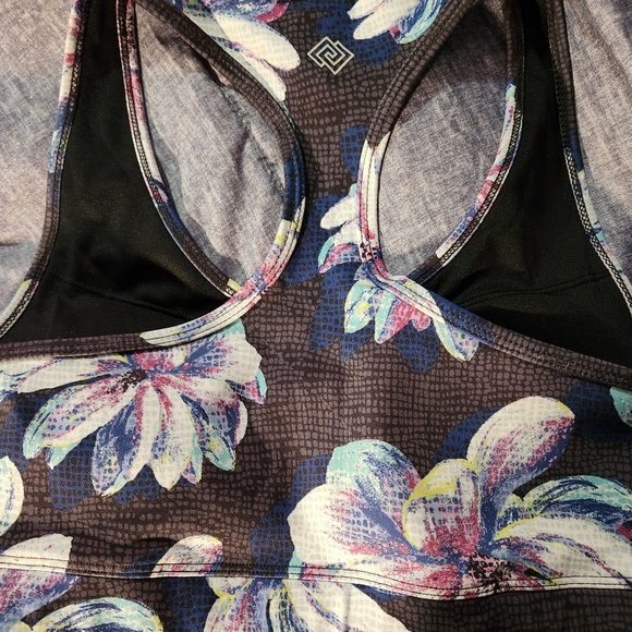 Zelos blue and black floral razorback padded sports bra woman's small - Picture 2 of 4
